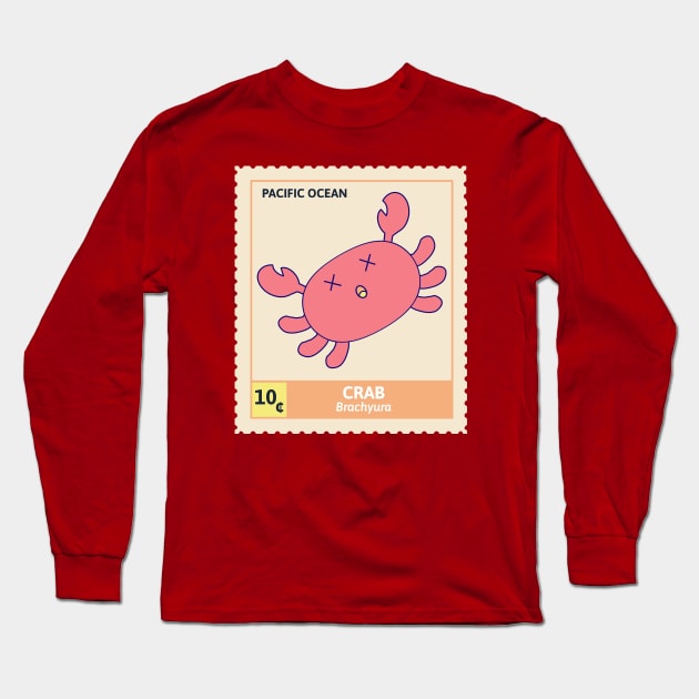 Kawaii Cute Fainted Red Crab, Ocean Stamp Collection, Stamp Collector Long Sleeve T-Shirt by vystudio